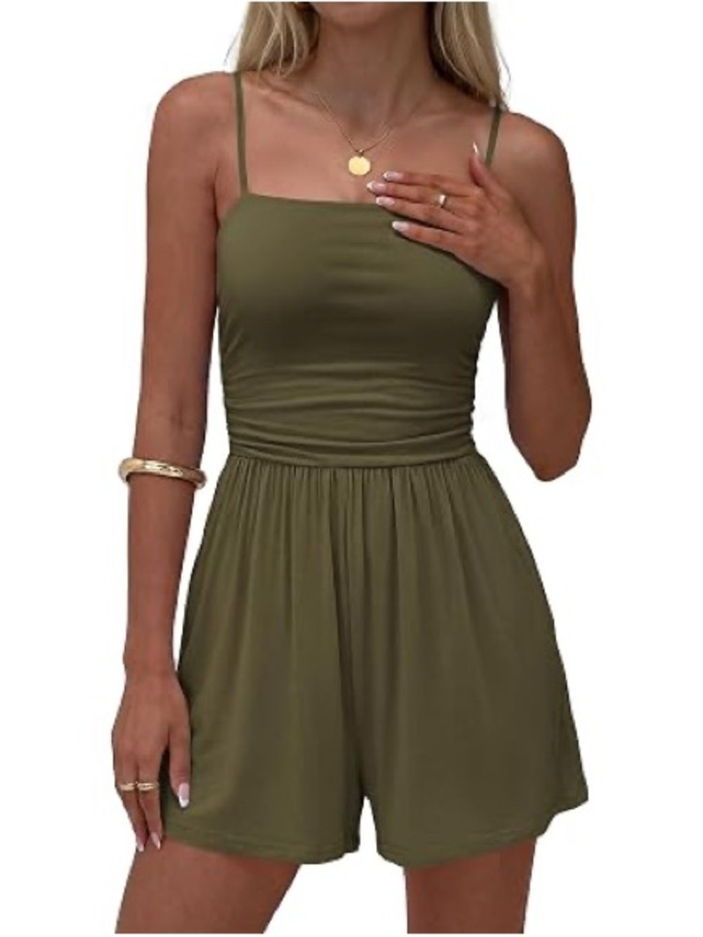 NWT Cider Olive Green Spaghetti Strap Romper Small